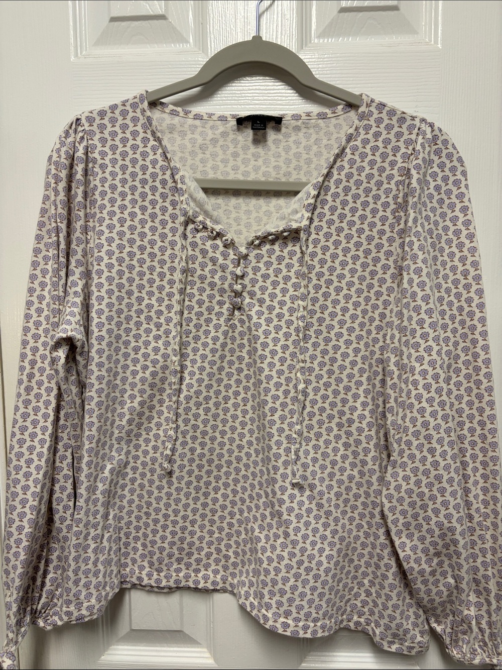 J. Crew Cream Blouse with Lavender Micro-Print